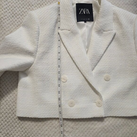 ZARA Women’s Cropped Double-Breasted Blazer – White – Size XL - Picture 5 of 11